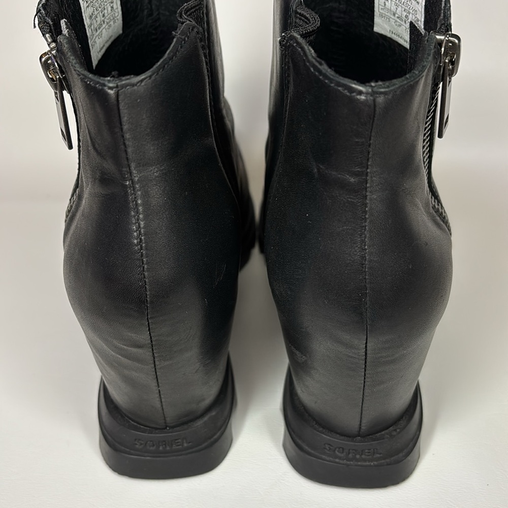 Sorel Joan Of Arctic Wedge II Zipper Side Leather Boot Bootie Hidden Wedge 9 - Picture 4 of 8